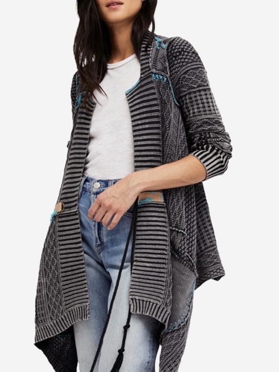 Free People Sweaters - Free People Mixed Knit Waterfall Cardigan
Open Sweater, Tie Waist, Blue Gray, XS